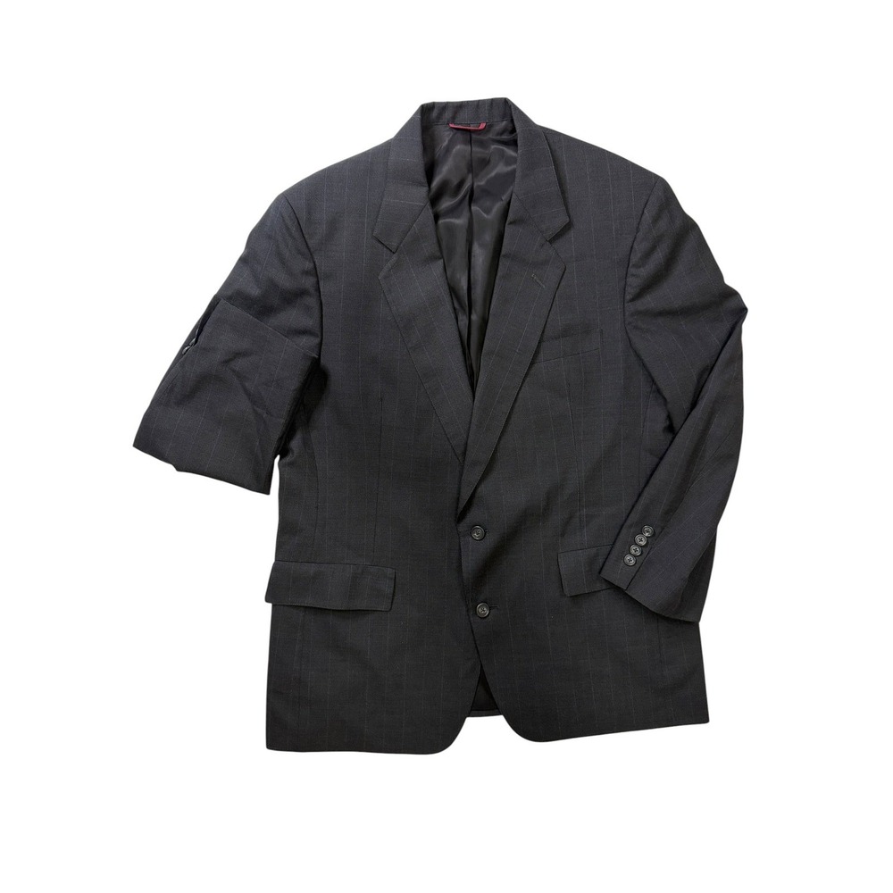 45R Hart Schaffner & Marx Mens Charcoal Gray Blue Pinstripe Wool Blazer Jacket